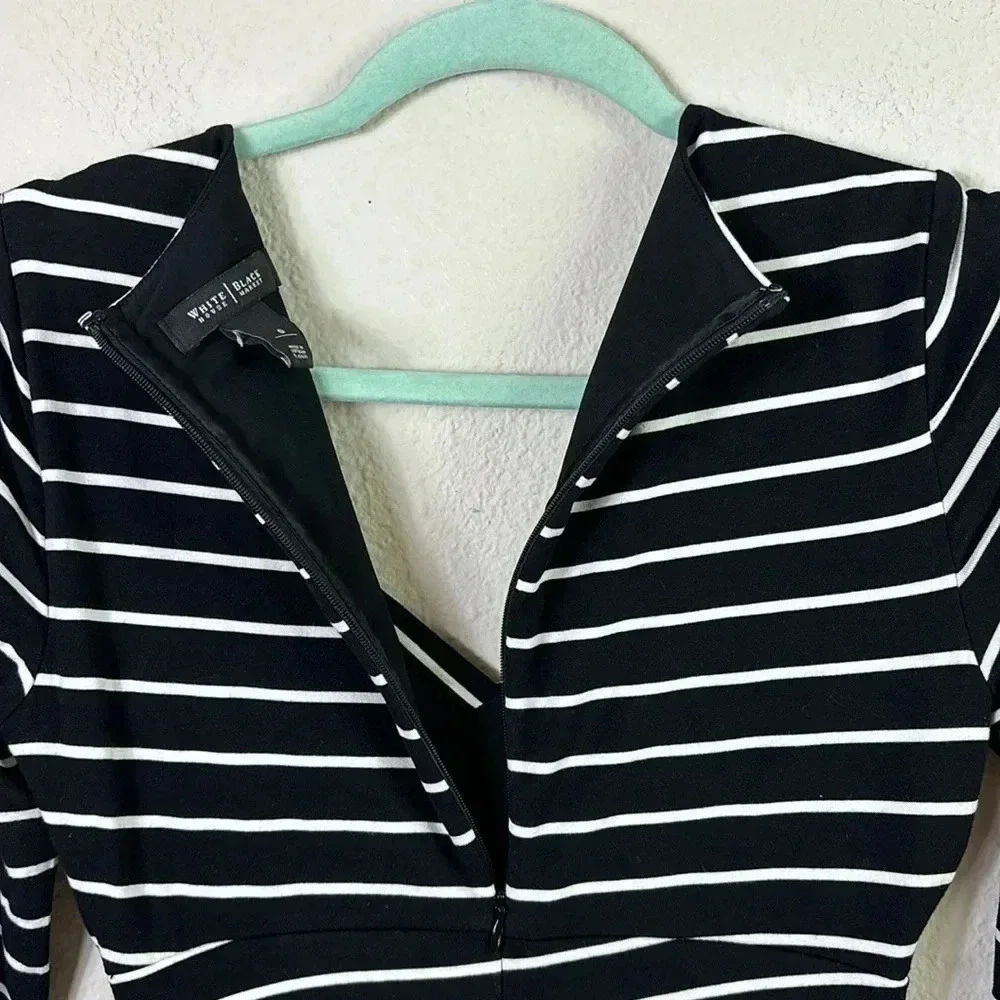 White House Black Market Black White Striped 3/4 Sleeve Bodycon Dress Size 0
